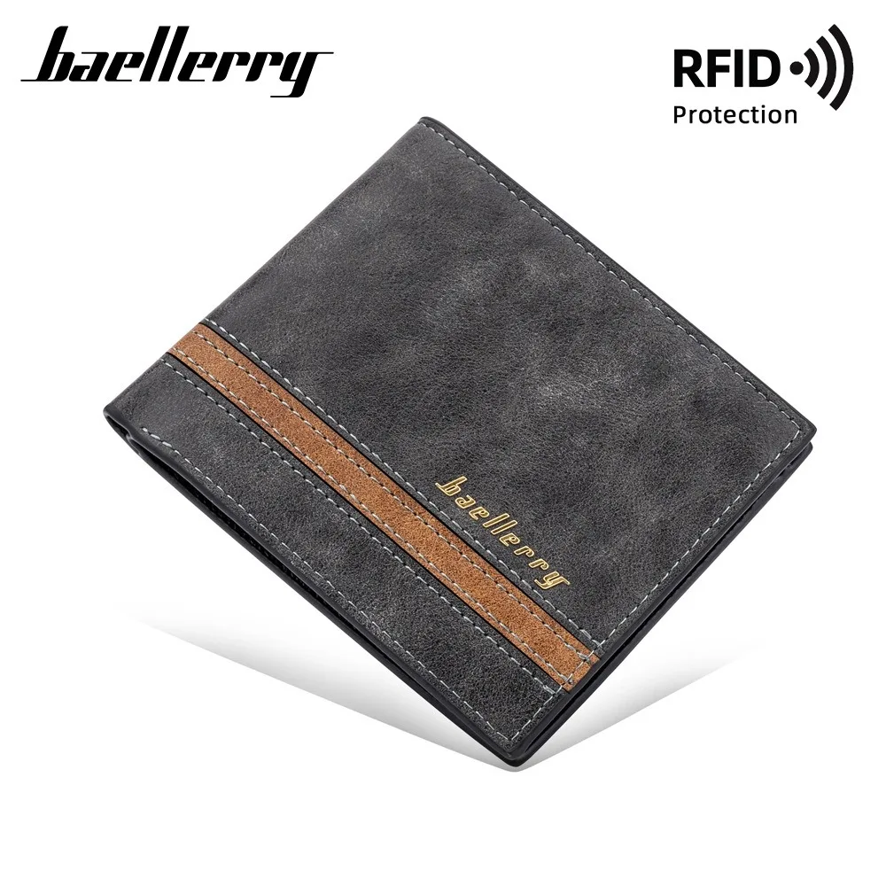 Baellerry 솔리드 쉐이드 남성용 지갑, 부드러운 PU 가죽 미니멀리스트 짧은 이중 접이식 매일 사용