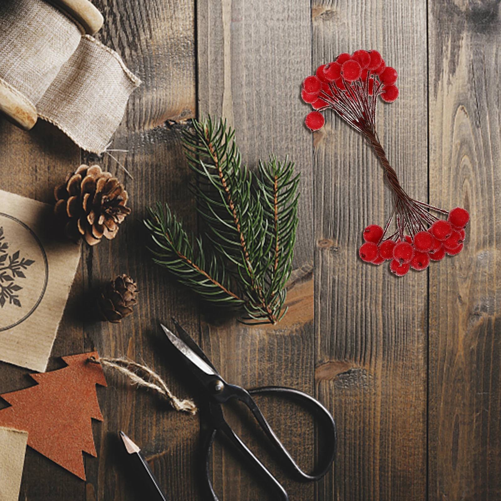 

200 pcs Simulated Foam Cream Artificial Red Berry Xmas Decor Craft Home Party Photo Props Bright Color Christmas Ornament Arts