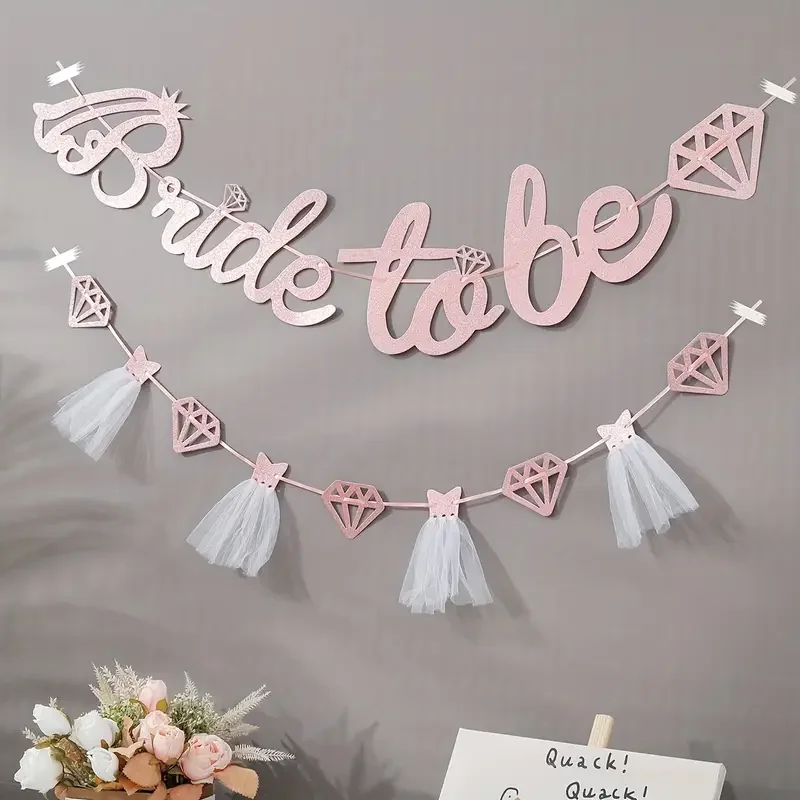 1Set Glitter Bride To Be Banner Bridal Shower Diamond Yarn Dress Garland Flags Photo Background for Wedding Bachelorett Decor