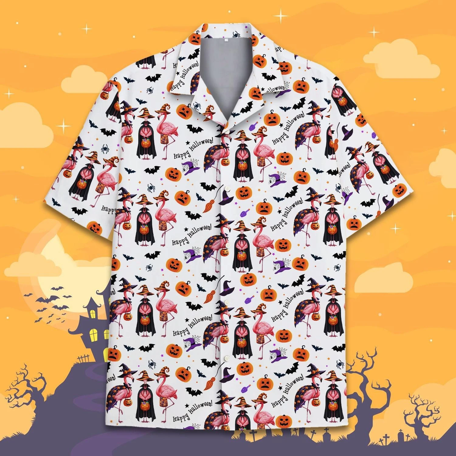 Halloween Cat Hawaiian Shirt For Men Women Youth Pumpkin Mummy Ghost Tropical Shirts Funny Spooky Button Up Costume Gift Clothes