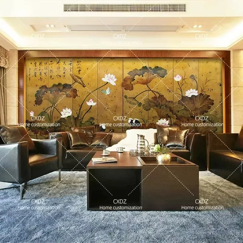Hand Painted Folding Screen Room Divider for Living Room Entrance Hotel Office Mobile Partition Wall Customizable Vintage
