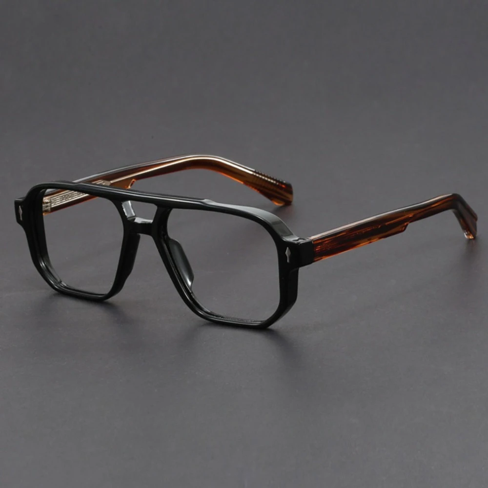 Retro Double Bridge Aviator Glasses for Men Thick Acetate Frame Fashion Square Eyeglasses Optical Eyewear