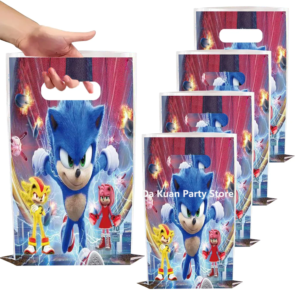 New Cartoon Sonic Party Supplies Boys Birthday Party Tableware Set Plastic Gift Bags Baby Shower Decorations Pink Sonic Gifts