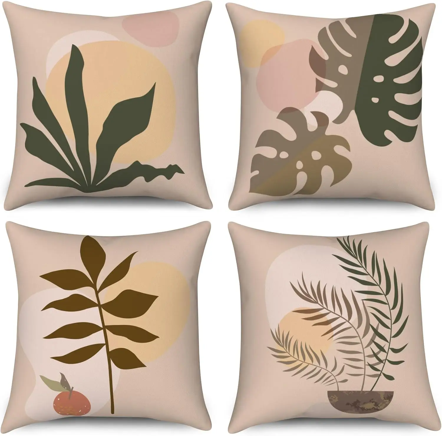 4pcs Retro Abstract Cushion Covers, Boho Sun & Leaf Geometric Pillow Cases for Sofa Bedroom Living Room 45x45cm
