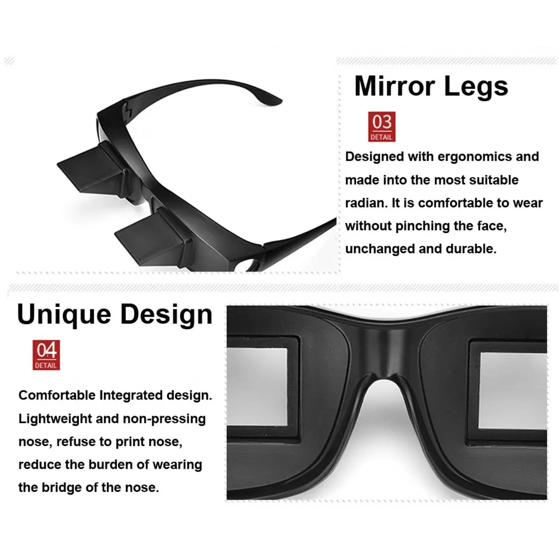 Lazy Glasses Bettprisma, horizontale High-Definition-Brille, Periskop, Liegenbrille zum Lesen und Fernsehen im Bett – Detail 12