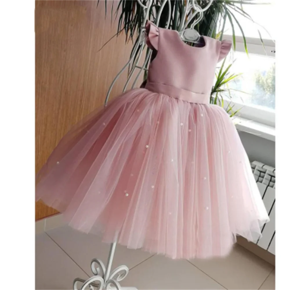 White Tulle Flower Girl Dress Ball Costumes Host Costume Iittle Princess Birthday Wedding First Communion Gown