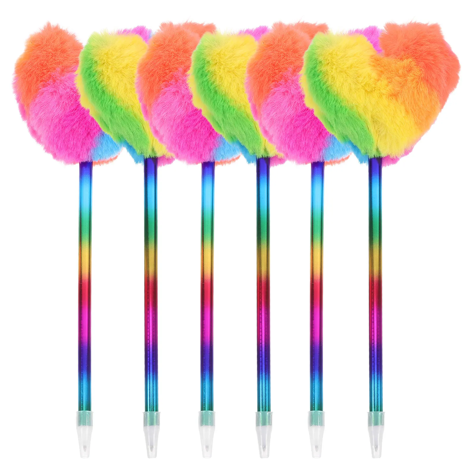 6Pcs Heart-Shaped Pom Pom Ballpoint Pen Fun Whimsical Design Comfortable Precise Lines for School Office Art Projects