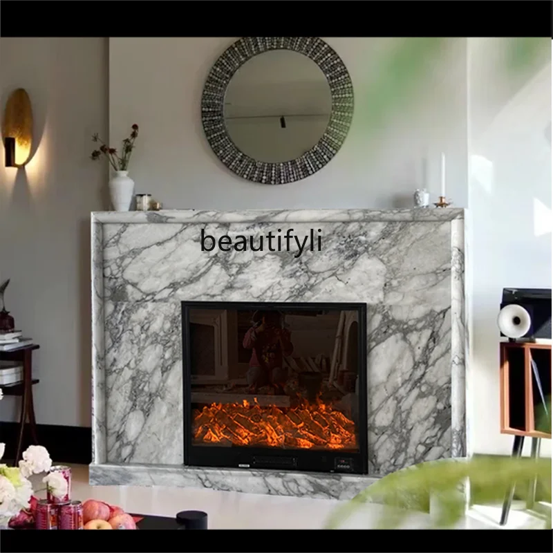 

Marble stone carving large white fireplace French stone decorative cabinet living room background wall