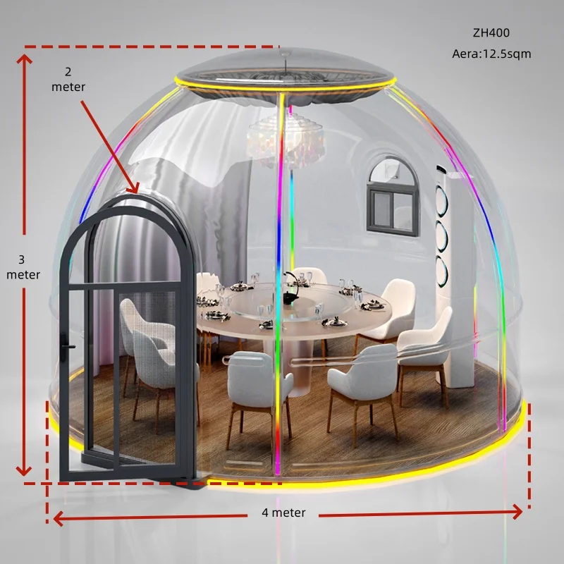 D2025 Outdoor Transparent Igloo Dome Prefabricated Tiny Bubble House 360 Starry Room with Sliding Door for Restaurant Dining