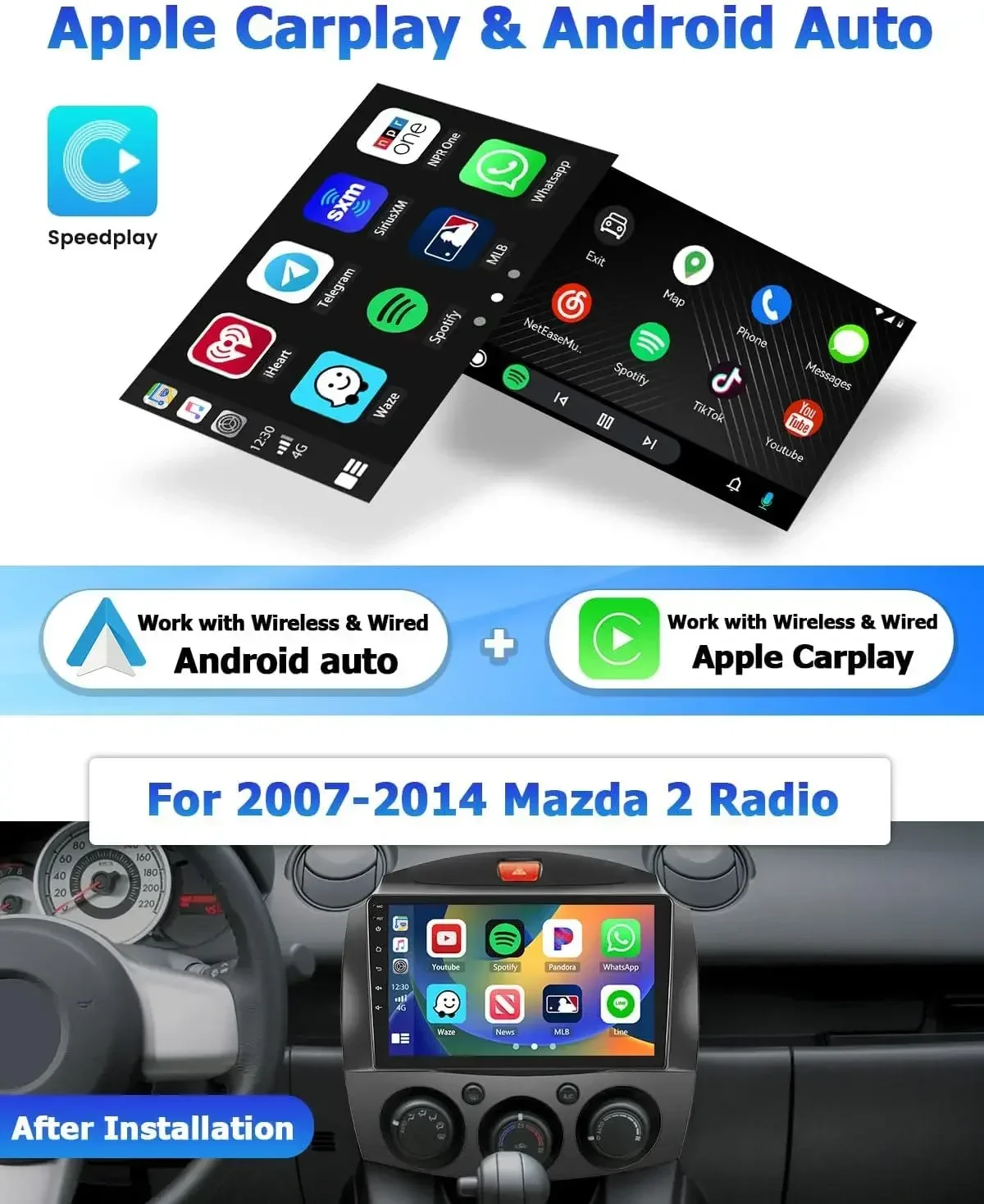 

Android 13 Car Stereo for 2007-2014 Mazda 2 Radio with Wireless CarPlay Android Auto 9" Touch Screen with CPS/AHD Backup Camera