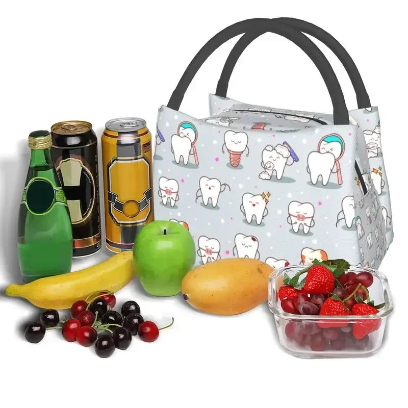 

Cute Teeth Thermal Insulated Lunch Bag Women Tooth Portable Tote for Outdoor Camping Travel Storage Meal Food Box