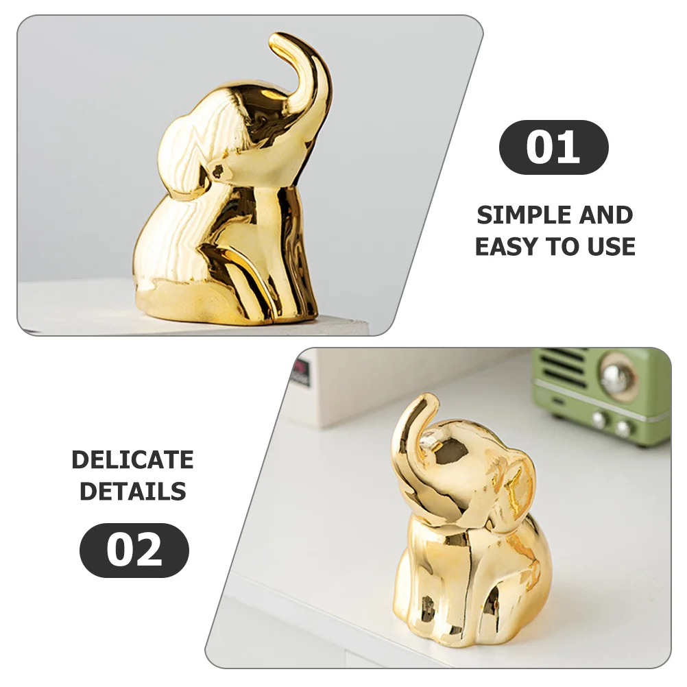 

Lovely Golden Elephant Ceramic Decor Small Elegant Statue for Home Office Desk Living Room Bedroom Decorative Art Craft Gift