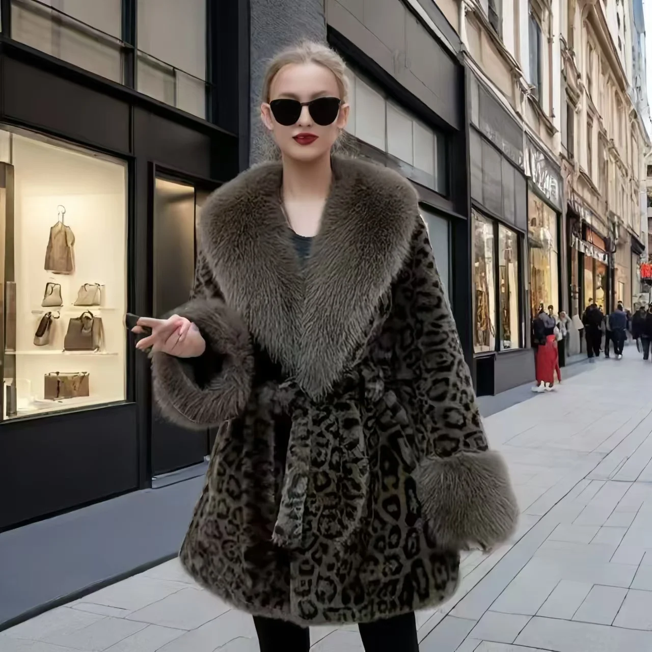 Płaszcz ze sztucznego futra norek dla kobiet, kurtka zapinana na guziki, odzież wierzchnia w stylu angielskim, kołnierz z futra lisa, regulowana talia, jesienno-zimowa