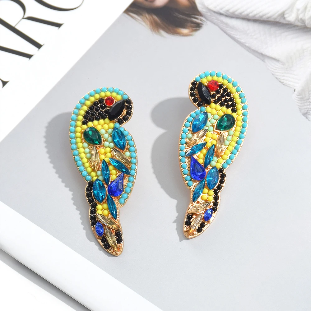 New Design Handmade Crystal Beads Bird Earrings High Quality Rhinestone Fashion Trend Jewelry Accessories For Women