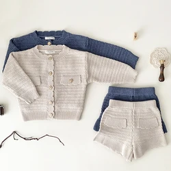 Autumn Girls Knit Suit Winter Toddlers Girls Knitted Sets Cardigan Sweater Shorts 2pcs KoreanBaby Kids Princess Outfits Suits