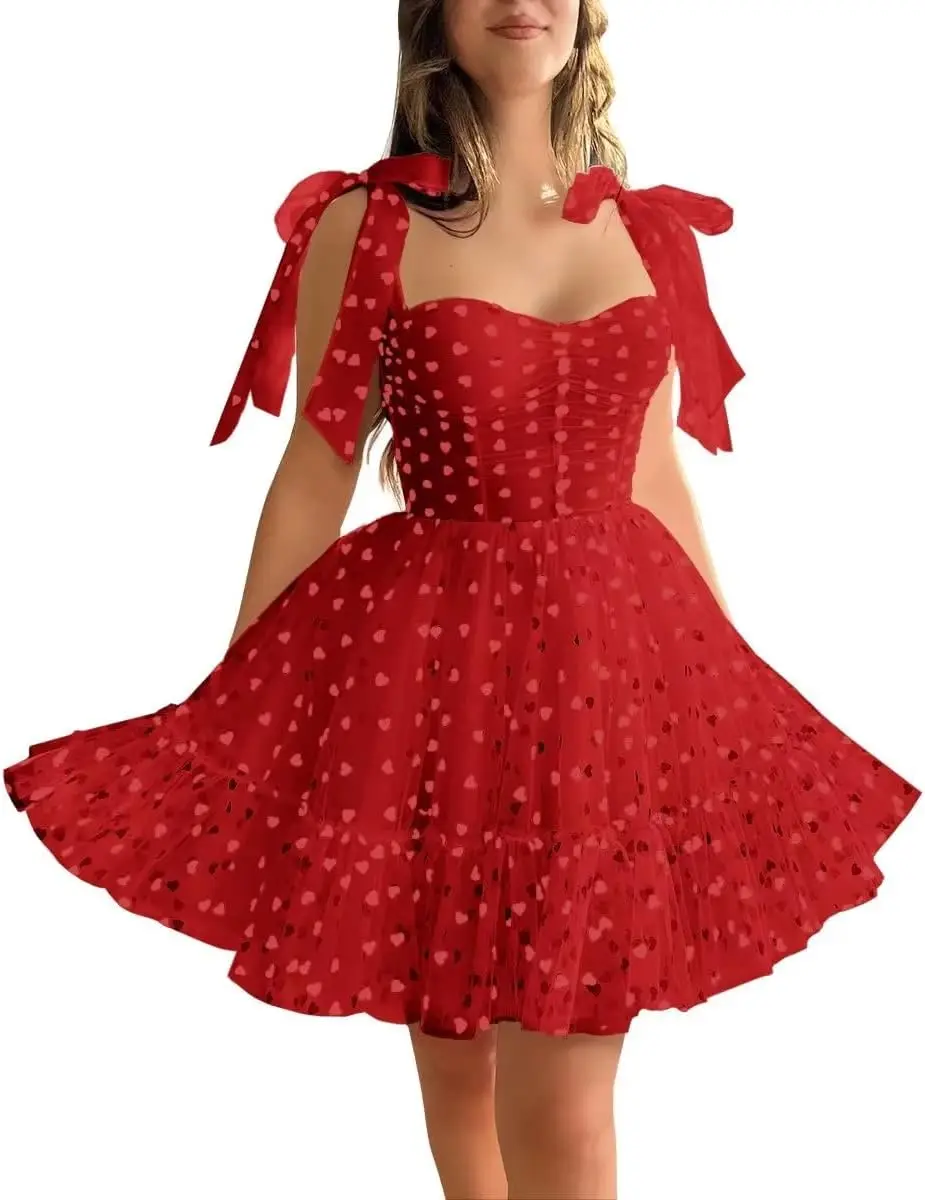 فساتين حفلات العودة للوطن من التل على شكل قلب للمراهقين 2026 مشد قصير على شكل حرف A رداء حفلات السهرة الرسمية مع فتحة فستان تخرج صغير #1