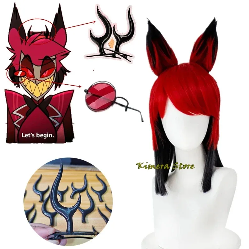 Qq38New Hazbin Hotel ALASTOR pelucas de Cosplay accesorios para el cabello con gafas Halloween carnaval accesorios de disfraces de Navidad