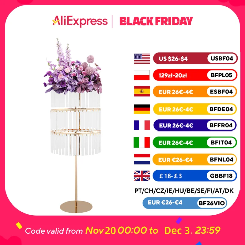 

3-Tier Flower Stand for Wedding, 37.4-in Centerpieces with Hanging Crystals Smooth Edges for Weddings, Engagement Ceremonies