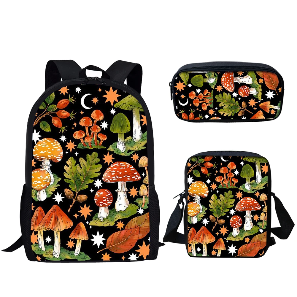 Belidome Travel School Bags Cartoon Mushroom Print 3Pcs Lightweight Backpack for Teen Boys Girls Back to School Casual Bookbag