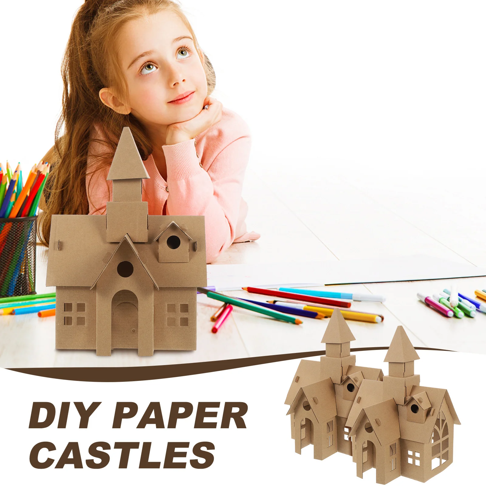 2 قطعة منزل الورق لتقوم بها بنفسك القلعة مجموعة الحرف غير المكتملة للأطفال التعليمية بناء مشاريع العلوم الجمعية اللعب الألغاز مجموعة #1