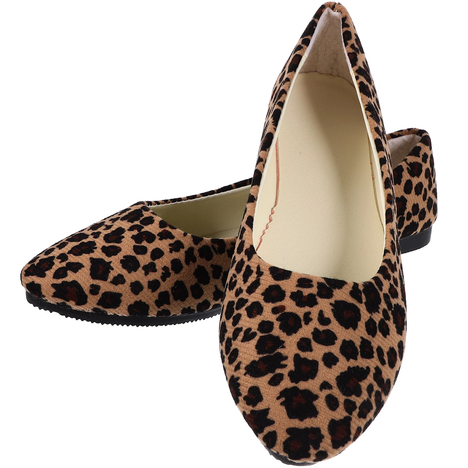 Fashion Leopard Shoes Flat-heeled Shoes Pointed Shoes Leisure for Women Ladies (Khaki Leopard, Size 37)