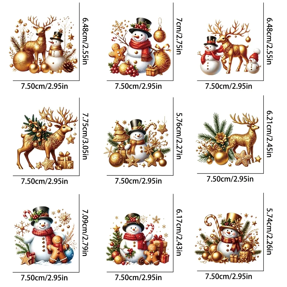 9Pcs Christmas Snowman UV Crystal Transfer Stickers, Waterproof & Wear-resistant, for Phone Cases Glass Cups / Holiday DIY Decor