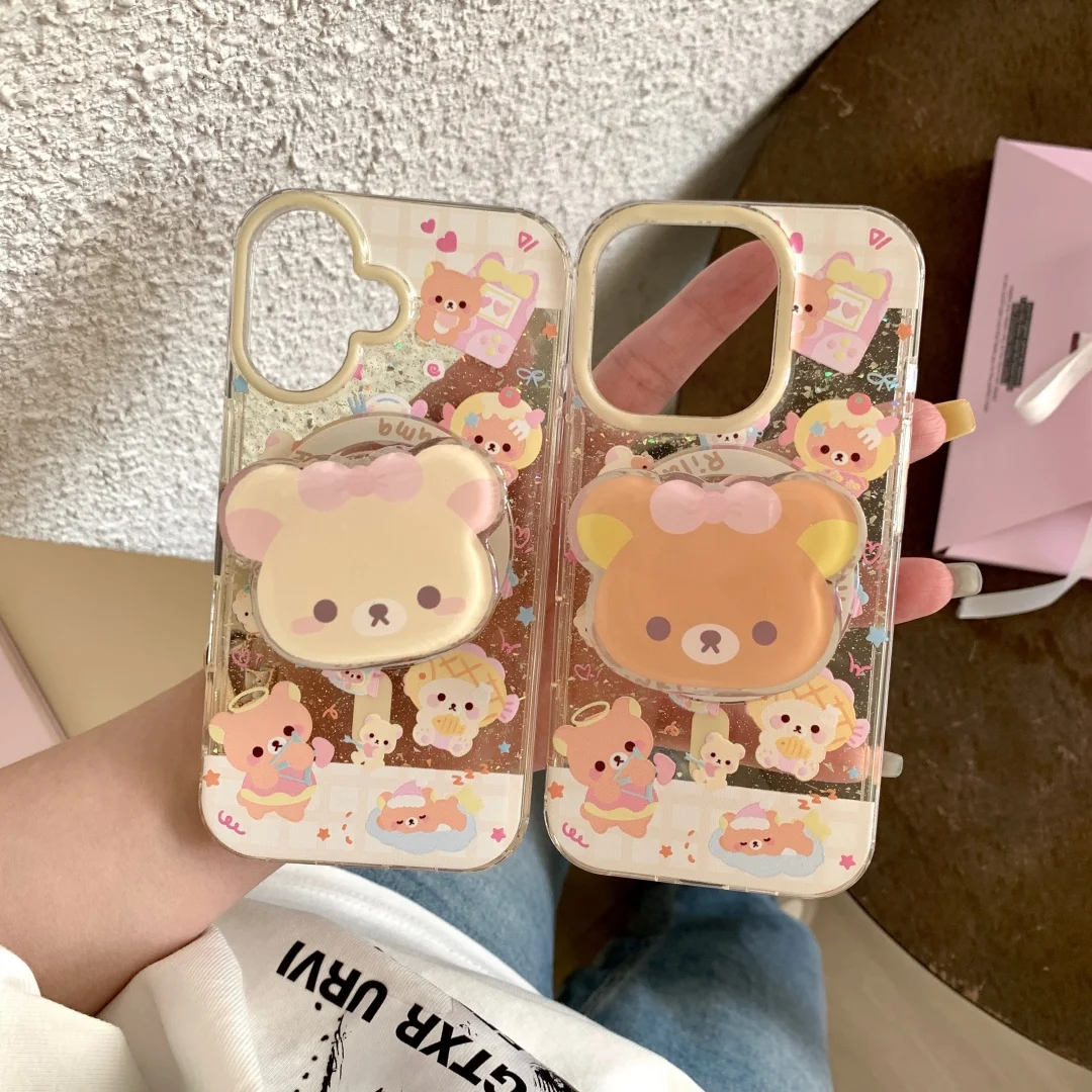 

Cartoon Couple Bear Magnetic Phone Case For iPhone 16 Pro 13 12 14 15 Pro Max Cover Cases with Magsafe Holder Shockproof Cases ﻿