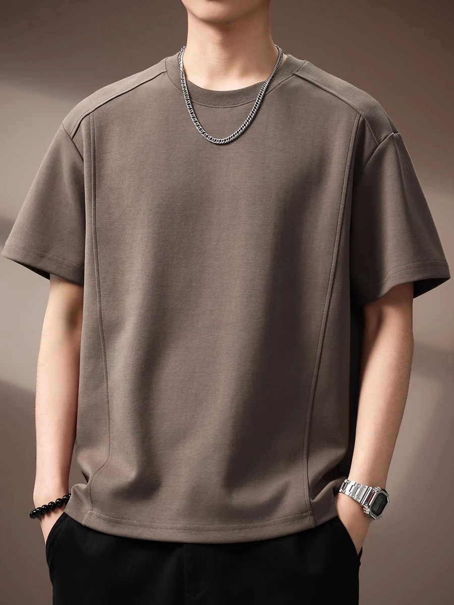 

Loose Fit ort Sve T-irt Men's Summer Breathable Casual Top Quali Cotton Vintage Patchwork round Ne Tee for Youth