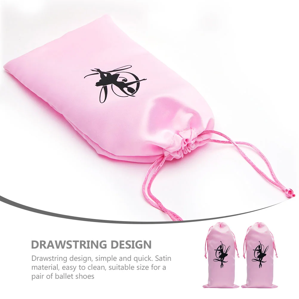 Pink Dance Drawstring Bag Shoe Storage Travel Dancing Bags for Girls Satin Bride