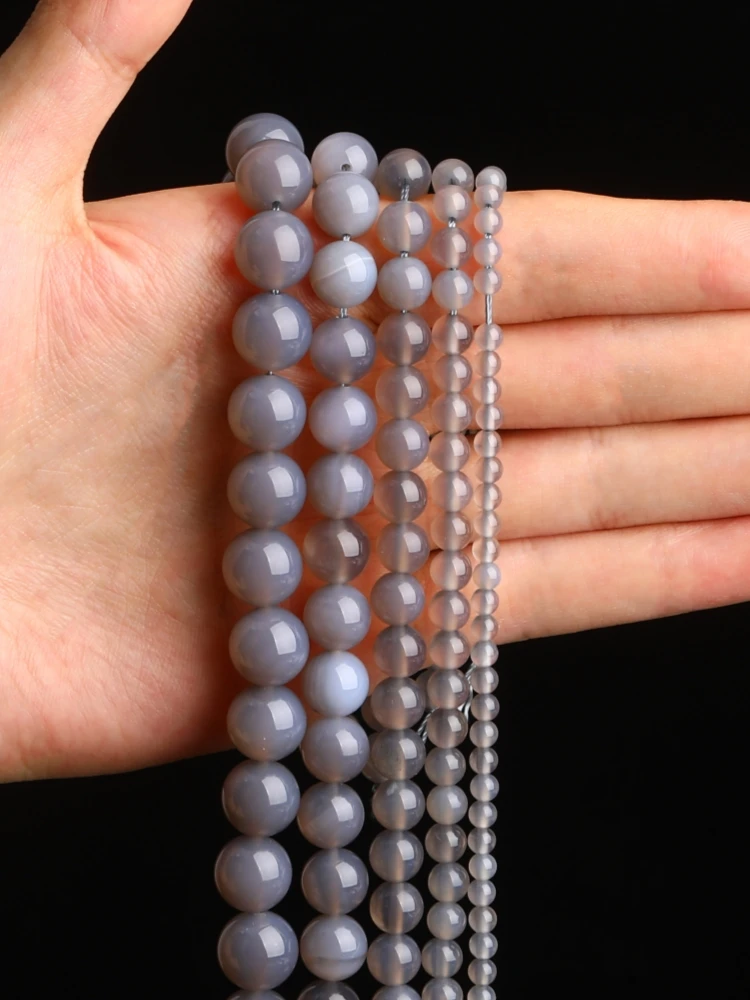 1 ستراند الحجر الطبيعي رمادي العقيق حبة مستديرة فاصل فضفاض الجزع حبة لصنع المجوهرات سوار ذاتي الصنع إكسسوارات عقد #2