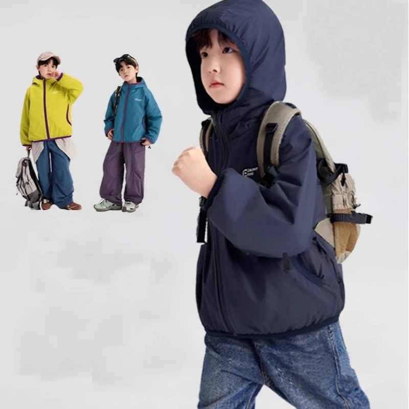 1pcs Kid Double-sided Warm Down Coats Autumn Winter Children Waterproof Trench Jackets Boys Girls Clothing Baby Hooded Outerwear