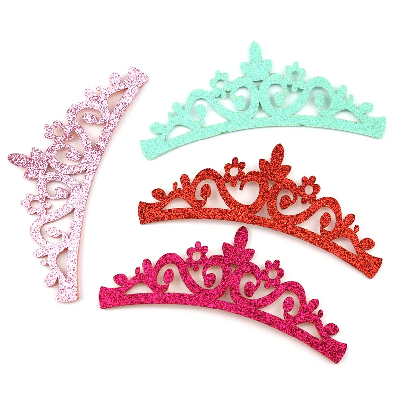 18Pcs 4.5*12cm Glitters Crown Shiny Padded Appliques For DIY Kids Headwear Clip Hat Decor Ornament Garment Accessoires Wholesale