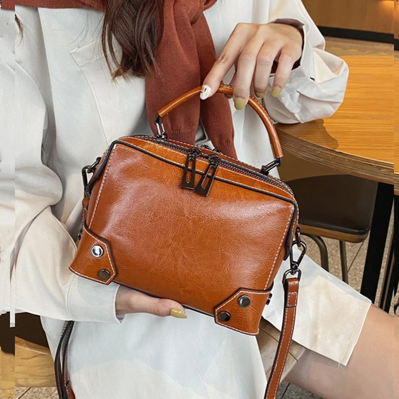 Toptrends Cowhide Genuine Leather Pillow Small Shoulder Crossbody Bags For Women 2024 Trend Designer Boston Tote Ladies Handbags