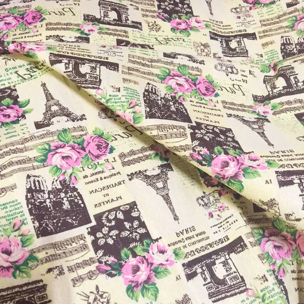 European British Style Vintage Printed Pattern Cotton Linen Fabric DIY Handmade Sewing Quilting Tablecloth Curtain Home Decor