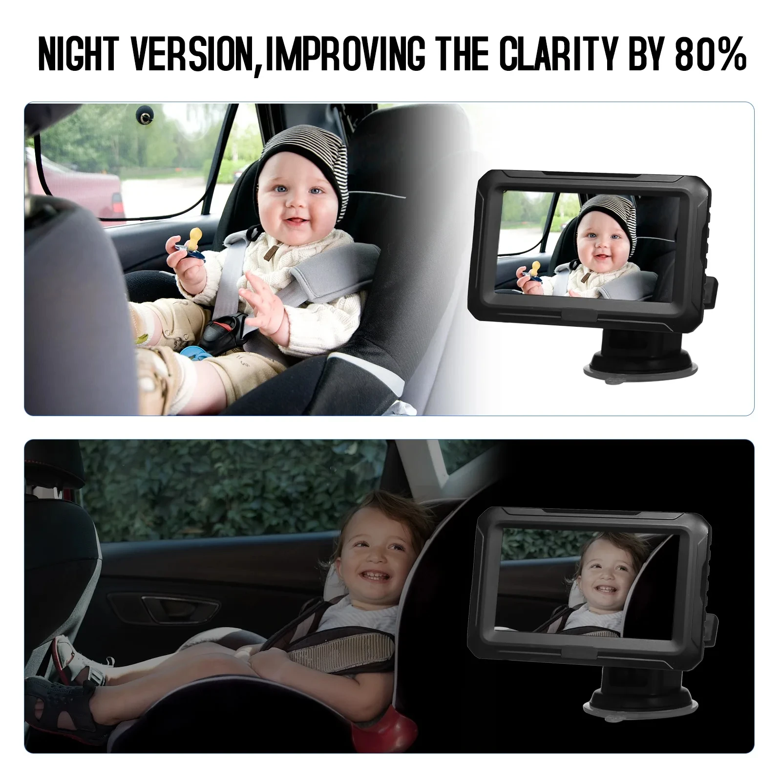 Monitor de Espelho para Carro 1080P com Câmera, Espelho para Carro com Tela IPS de 4.3'' e Função de Visão Noturna para Bebês, Crianças e Animais de Estimação