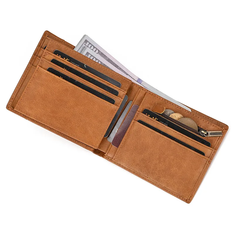 남성용 미니 오일왁스 소가죽 클러치 백 2025 신형 RFID 카드 홀더 동전 지갑 박스 포함