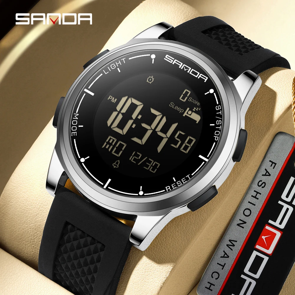 SANDA جديد 9064 المألوف طالب السعرات الحرارية متر خطوة ساعة إلكترونية متعددة الوظائف إضاءة مقاومة للماء ساعة إلكترونية للرجال