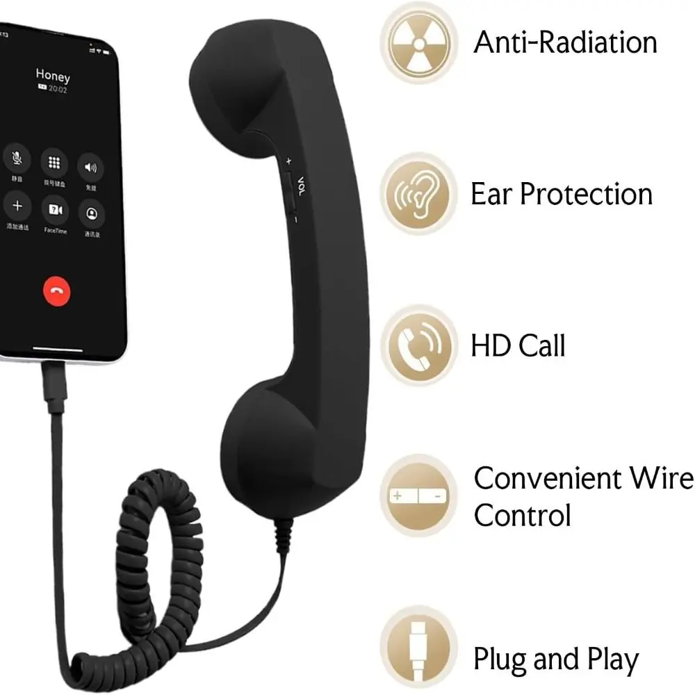 New with Microphone Phone Handset Telephone Style Type-C Landline Handle Receiver Tangle Free Wire Telephone Handset