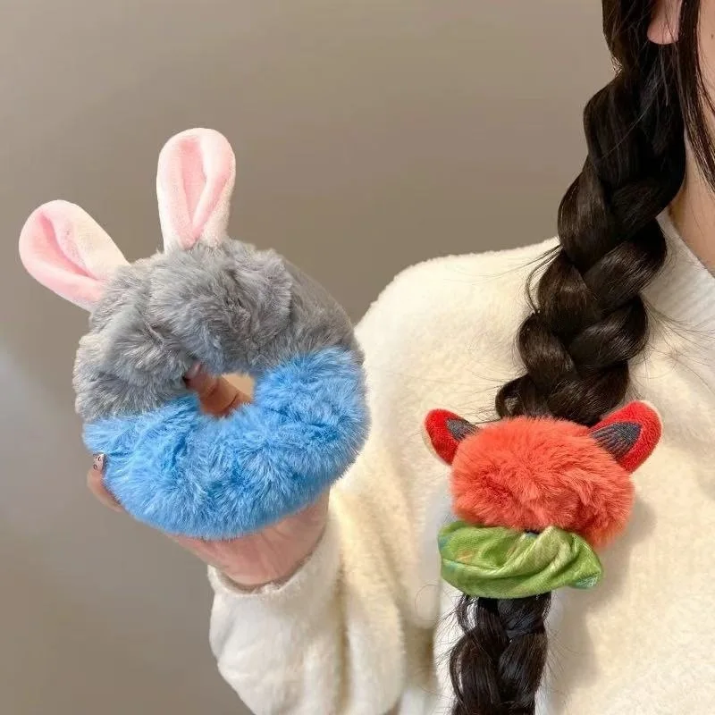 

Плюшевые резинки для волос Zootopia, зима-осень, Джуди Ник, плюшевые резинки для волос с героями мультфильмов для женщин, резинки для волос с хвостиком, эластичные волосы