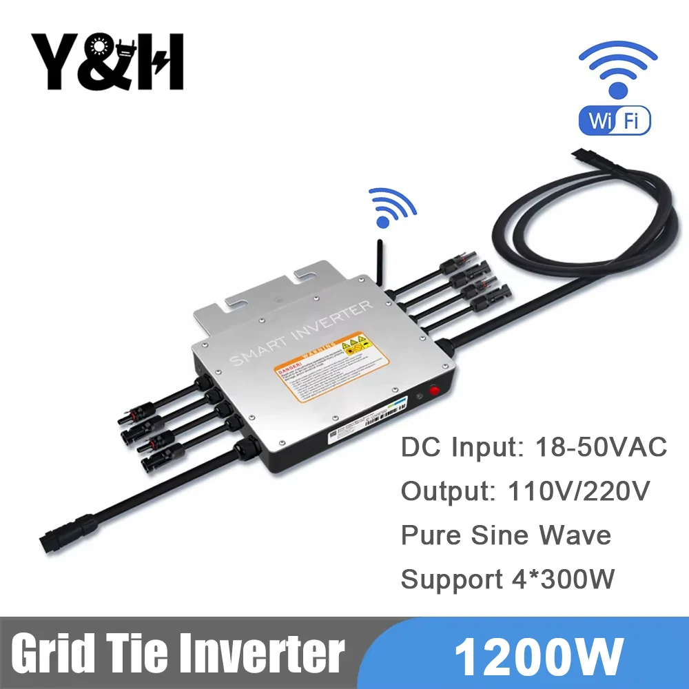 Y&H 1200W Grid Tie Inverter with WIFI Communication Micro MPPT Solar Inverter Stackable DC30-60V Solar Input for 30/36V PV Panel