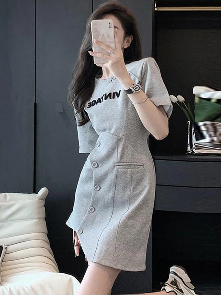 Summer Sweet Asymmetric Cotton Dress Female Short Sleeve Mini Dress For Women Cotton O Neck Shirt Dress Casual Female Dress