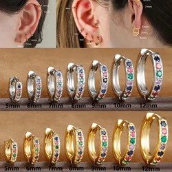 Stainless Steel Colorful Cubic Zirconia Huggie Minimal Hoop Earrings for Women 5MM-12MM Round Circle Earring Piercing Jewelry