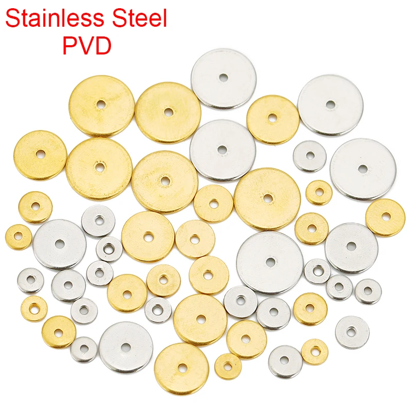 30pcs 4 5 6 8 10 mm PVD Stainless Steel Spacer Beads Loose Flat Thin Necklace Beads For DIY Bracelet Findings Jewelry Making