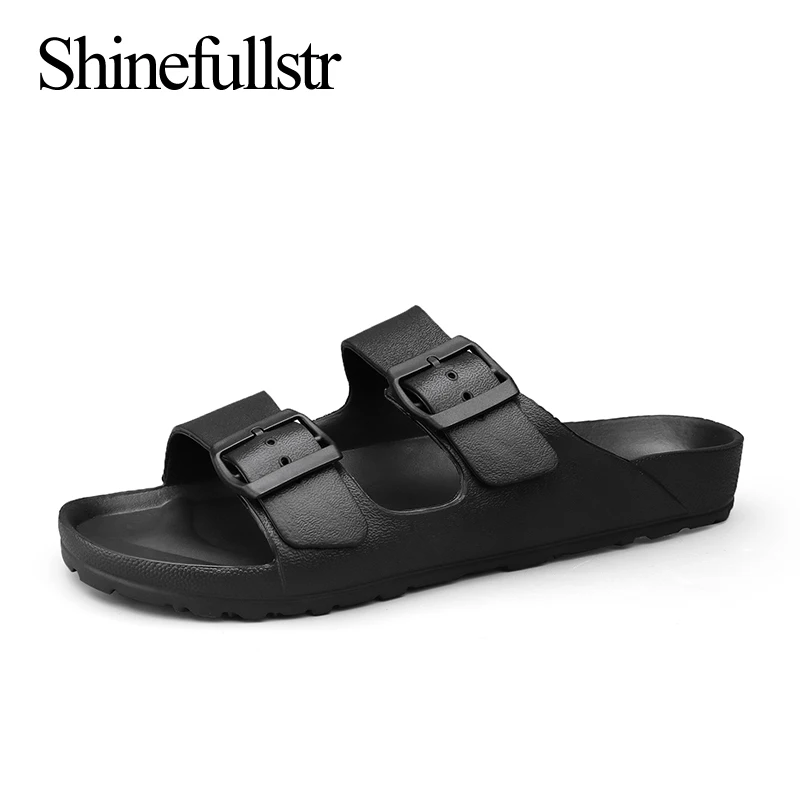 Verão ajustável macio slides chinelos para homens plana eva chinelos leves anti deslizamento chinelos tamanho 35-47 48 49 dropshipping