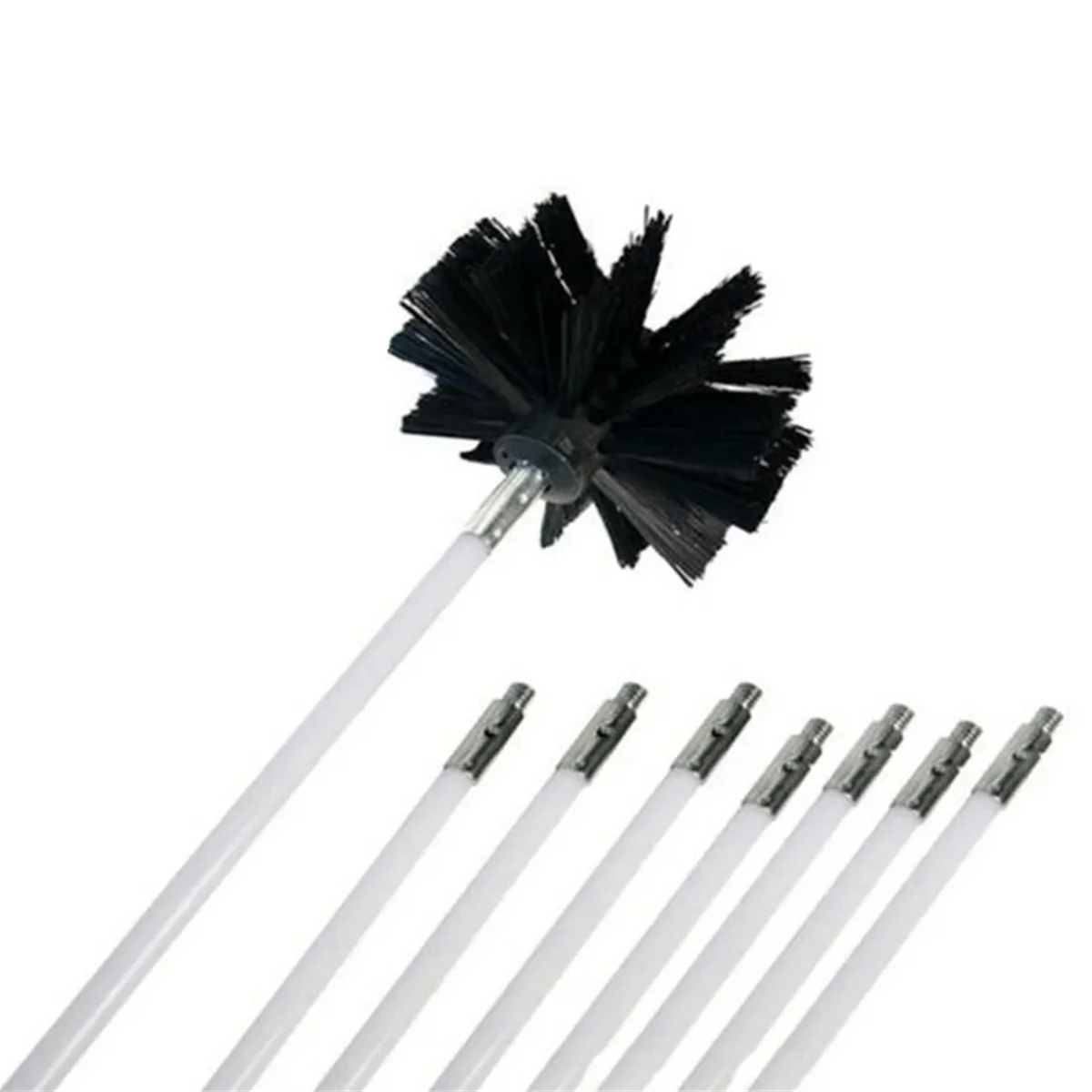 Top to Bottom Chimney Cleaning Brush, 8 Rods + Brush Head, Anti Fire Nylon Bristles, Efficient Flue and Chimney Cleaning