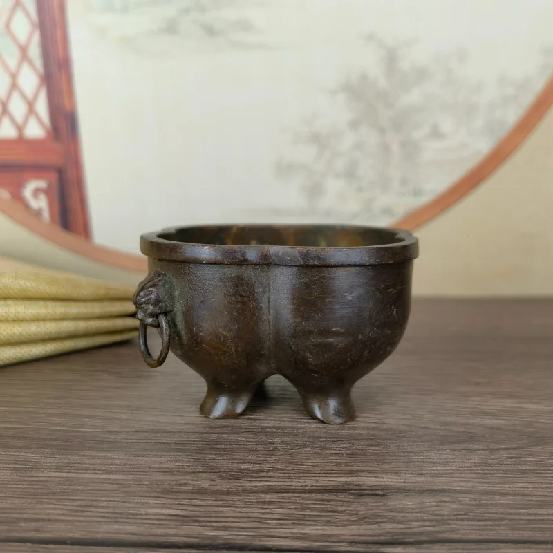 Double Ring Begonia Incense Burner Antique Incense Burner Collection Three-Legged Lion Ear Ring Incense Burner Alloy Craft Gift