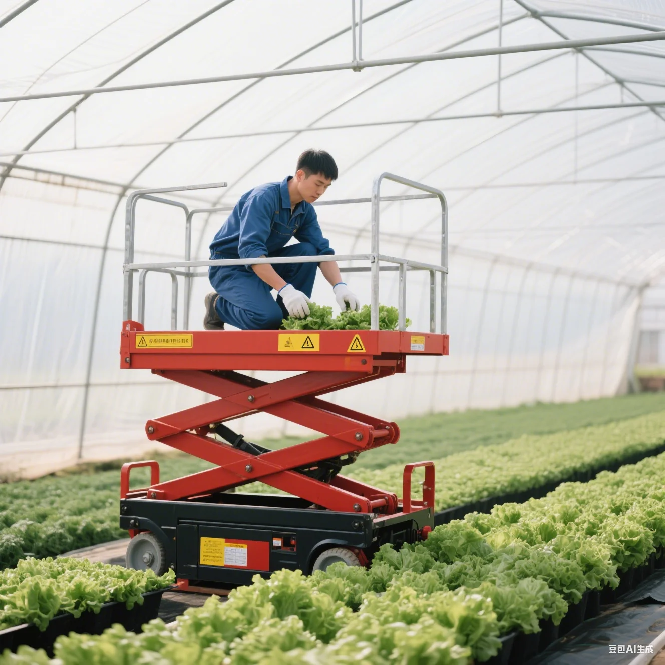 Ce-certified high-efficiency scissor-lifted fruit picker for barrier-free greenhouse harvesting