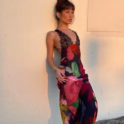 Fashion Women Fish Tail Dresses Elegant Cocktail Party Dress New Sexy Backless Sleeveless Long Bodycon Slim Fit Printed Dress