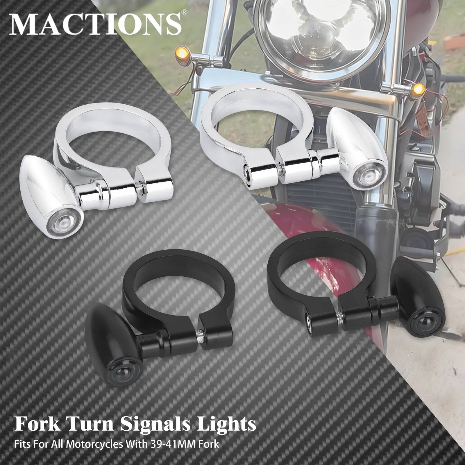 

Motorcycle Universal Front Fork Clamp LED Turn Signal Lights W/Mounting Bracket Amber Blinker Indicator Lamp For Harley For BMW