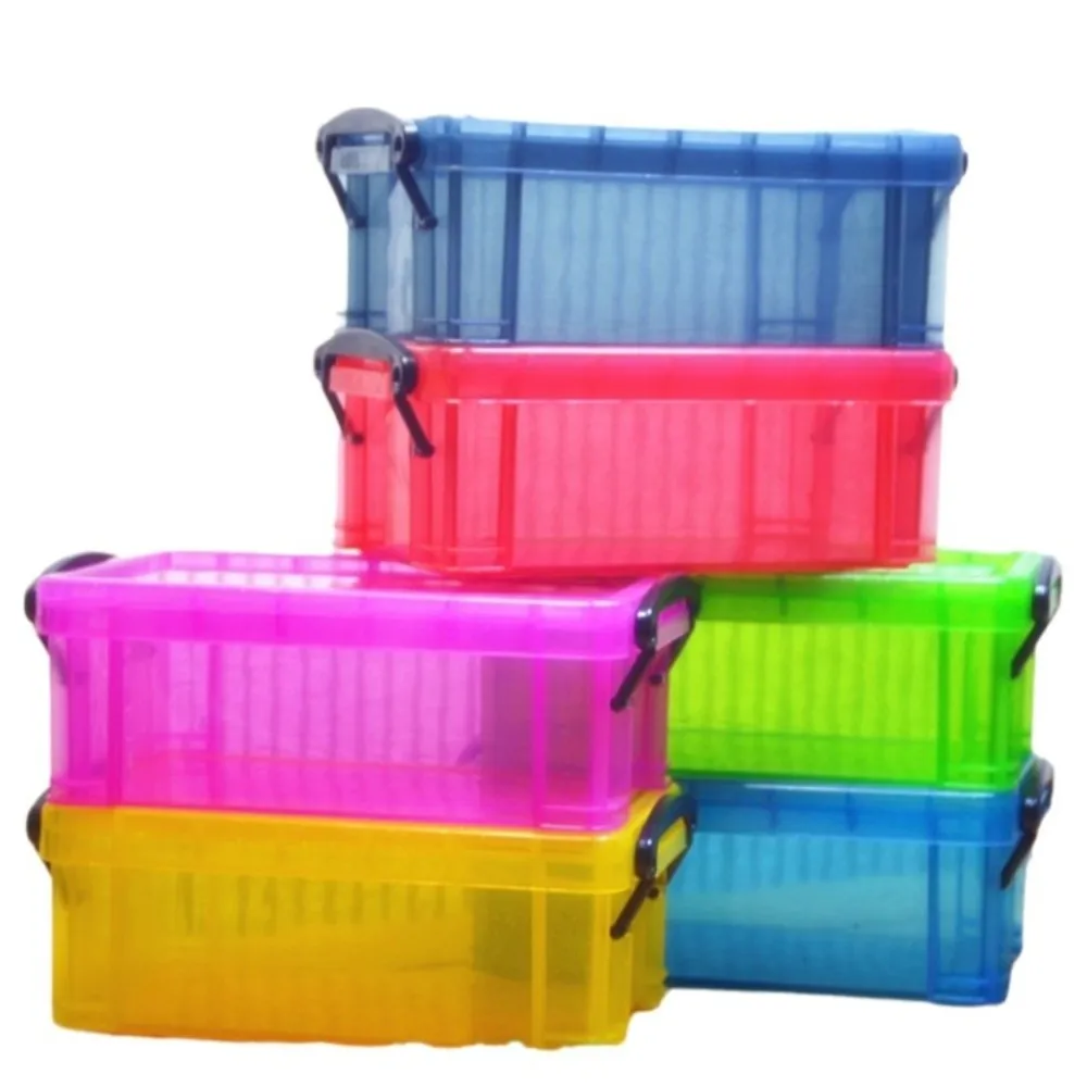 0.28 Liter Storage Box Candy Color Transparent Desktop Storage Box Locking Lid Mini Size Plastic Sorting Box Jewelry Storage
